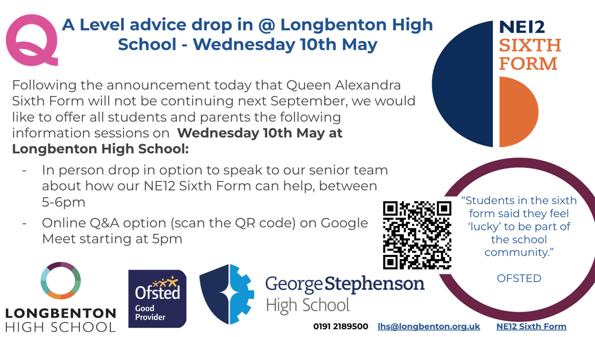 Image of A Level advice drop in for Queen Alexandra Sixth Form students 