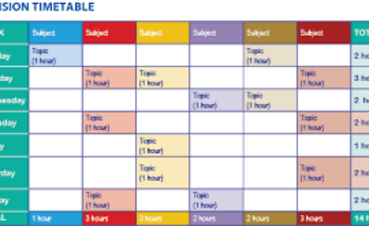 Image of Year 11 revision timetable